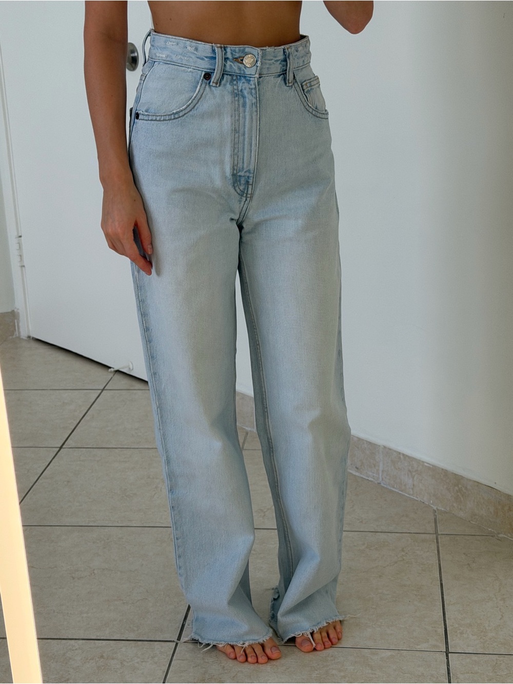 Zara Light Blue High-Rise Wide Leg Jeans